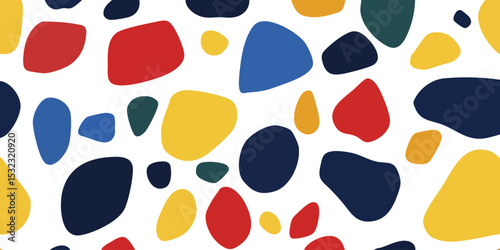 Abstract pattern of colorful, organic shapes on white background