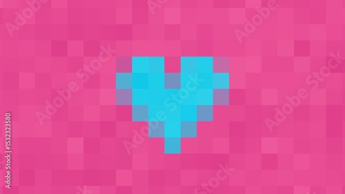 Blue heart and pink simple abstract square background, geometric animation