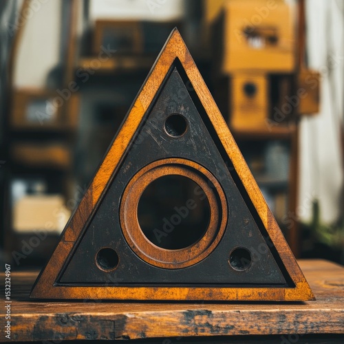 Triangular wooden box with dark inlay