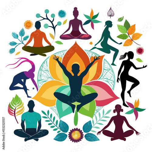 Yoga pose silhouette icons
