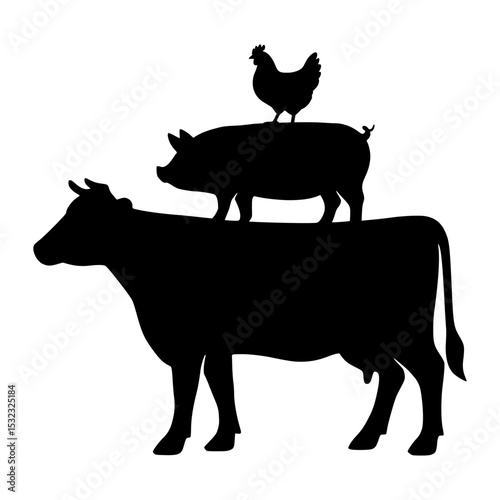 Silhouette of a cow, pig and chicken