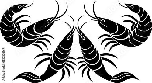 Vector silhouette of a couple of shrimps on a white background. Symbol of ocean animal