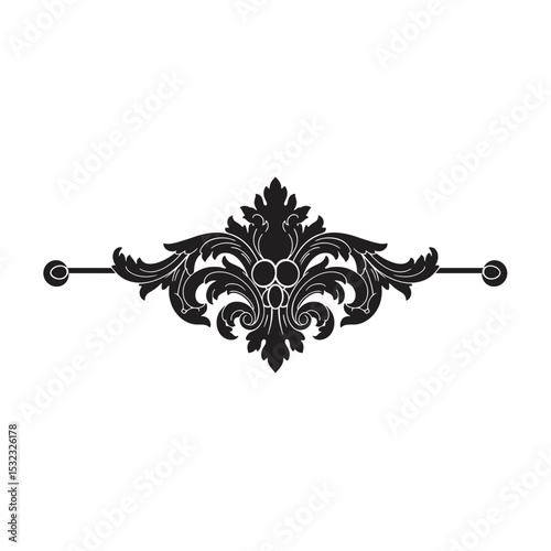 Ornate black floral design with symmetrical skull accents  
