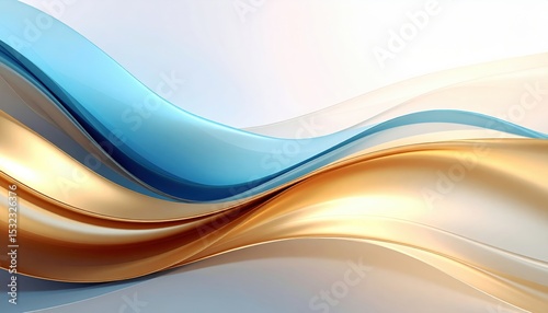Dynamic curved waves in blue and gold abstract design digital art smooth environment aesthetic viewpoint