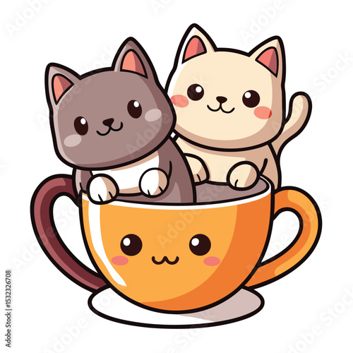 Cute and funny cats doodle vector set. Cartoon cat or kitten characters design collection with flat color in different poses. Set of purebred pet animals isolated on white background.