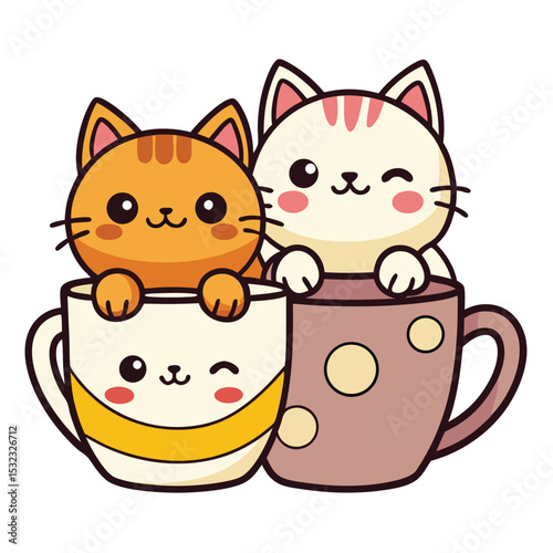 Cute and funny cats doodle vector set. Cartoon cat or kitten characters design collection with flat color in different poses. Set of purebred pet animals isolated on white background.