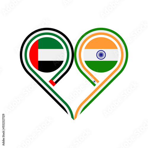 friendship concept. heart symbol icon of united arab emirates and india flags. vector illustration isolated on white background