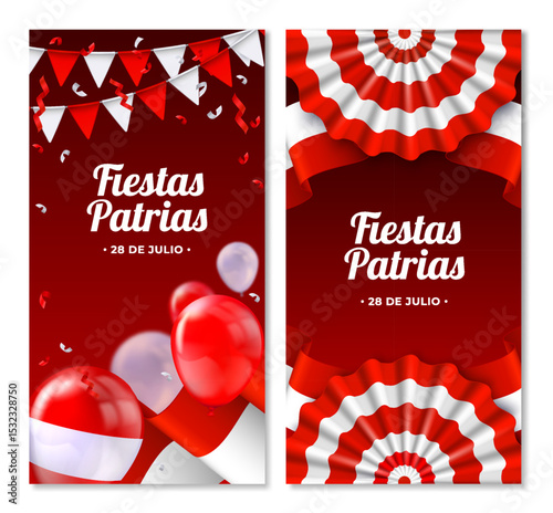 Peruvian Fiestas Patrias Realistic Vertical Banners Set
