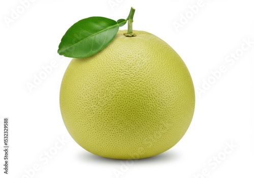 Single pomelo fruit with a leaf on top