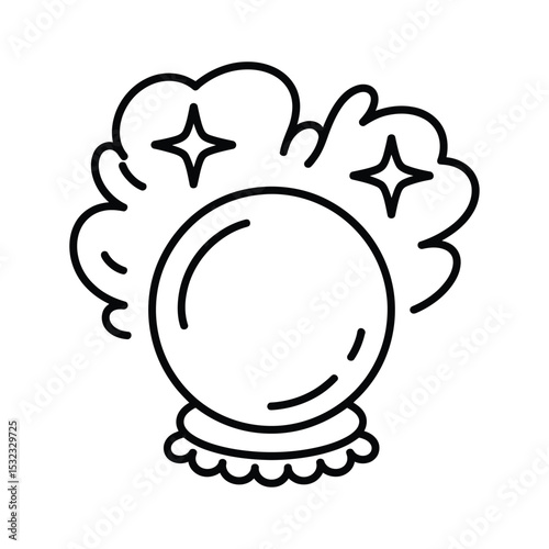 Mystical crystal ball line art illustration