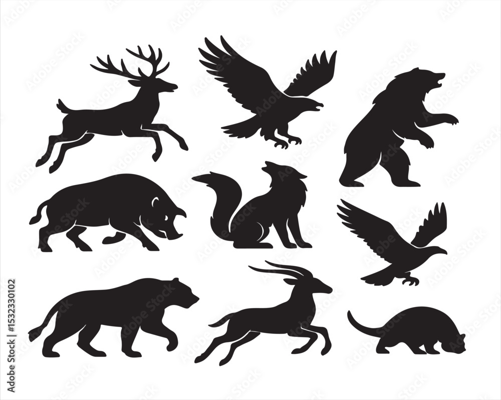 Obraz premium set of silhouettes of animals