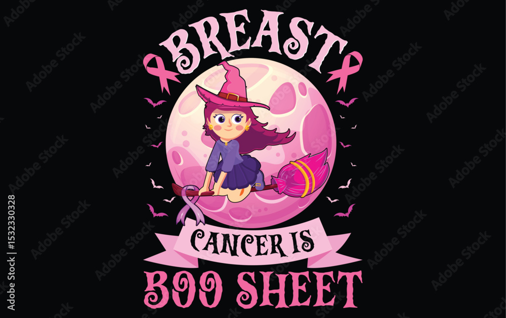 Fototapeta premium Halloween Breast Cancer Awareness T-Shirt Design | Pink Ribbon | Spooky Cute | Support Tee