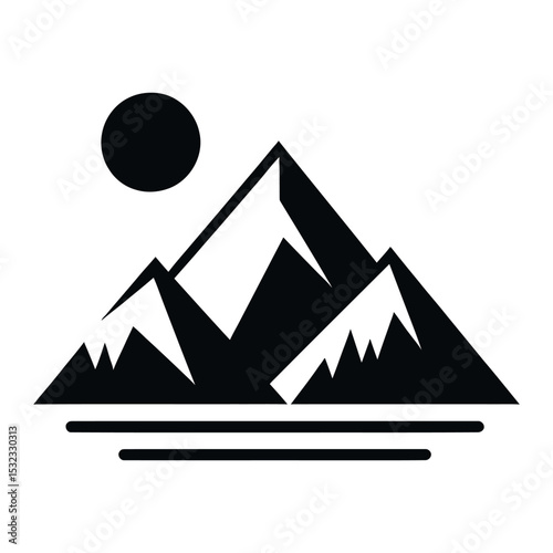 Striking Mountain Peak with Crescent Moon and Water Art