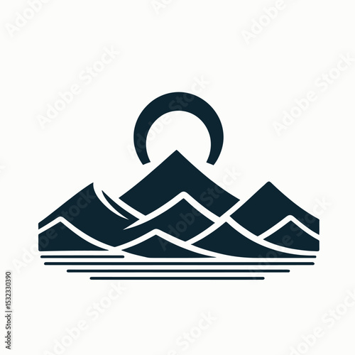Striking Mountain Peak with Crescent Moon and Water Art
