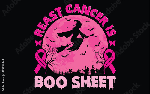 Halloween Breast Cancer Awareness T-Shirt Design | Pink Ribbon | Spooky Cute | Support Tee