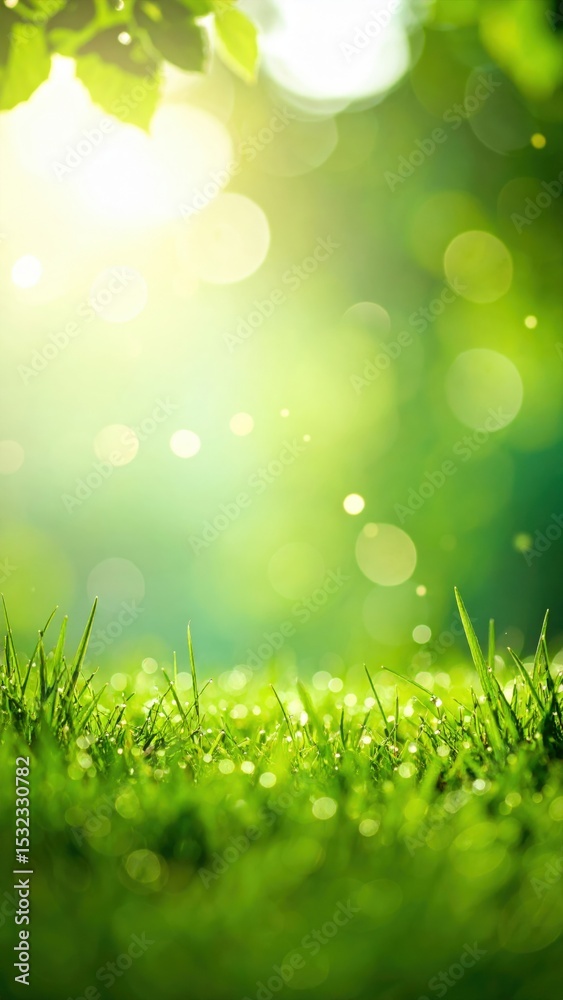 Obraz premium Morning dew glimmering on lush grass nature scene vibrant environment serene viewpoint fresh concept