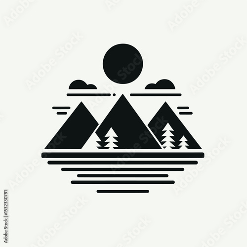 Artistic Mountain Sunset with Lake Reflection Design