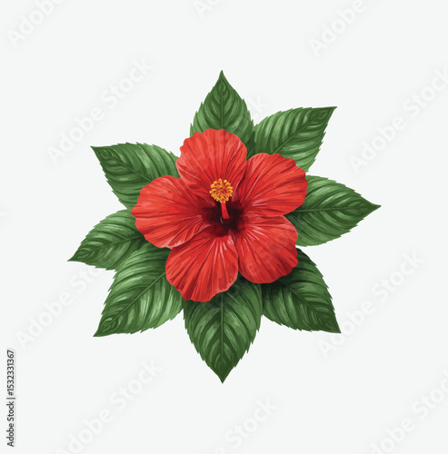 Image is a digital illustration featuring a vibrant pink hibiscus flower with five large petals. The petals are detailed with lighter pink highlights and subtle shading, giving them a three-dimension