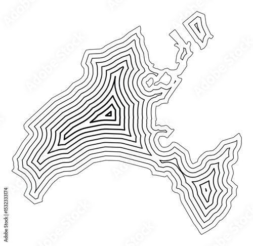 Symbol Map of the Kanton Vaud (Switzerland) showing the state border buffered inside with black tapering lines