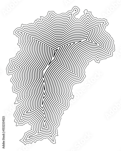 Symbol Map of the Province Jiangxi (People's Republic of China) showing the state border buffered inside with black tapering lines