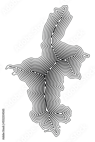 Symbol Map of the Autonomous Region Ningxia (People's Republic of China) showing the state border buffered inside with black tapering lines