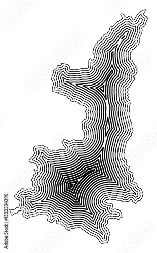 Symbol Map of the Province Shaanxi (People's Republic of China) showing the state border buffered inside with black tapering lines