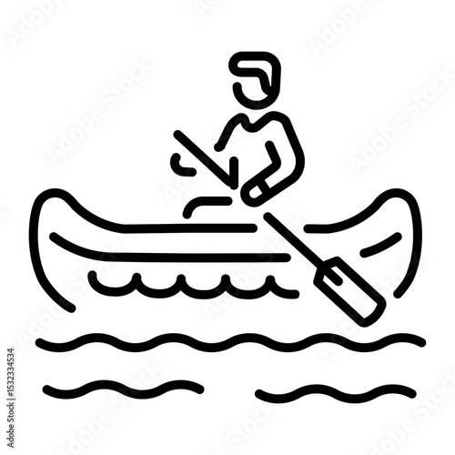 A line style icon showing a person rafting