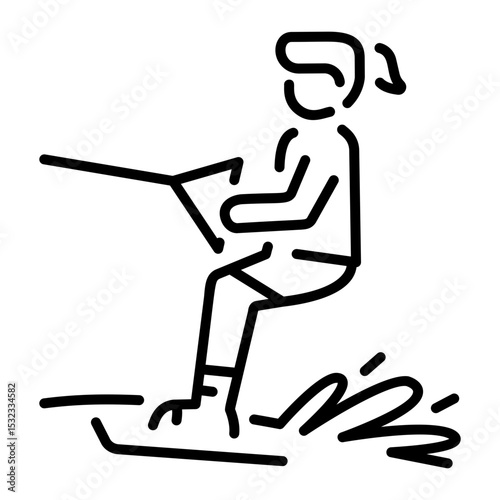 A line style icon showing a person doing water skiing