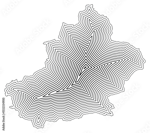 Symbol Map of the Autonomous Region Xinjiang (People's Republic of China) showing the state border buffered inside with black tapering lines