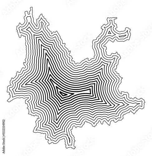 Symbol Map of the Province Yunnan (People's Republic of China) showing the state border buffered inside with black tapering lines