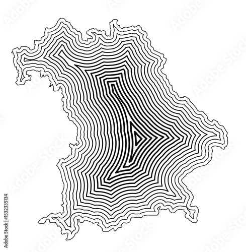 Symbol Map of the Bundesland Bayern (Germany) showing the state border buffered inside with black tapering lines