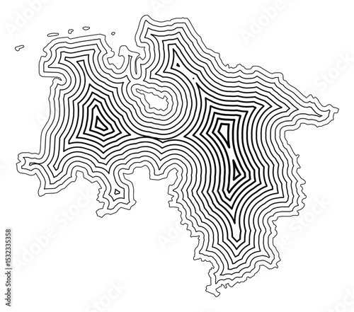 Symbol Map of the Bundesland Niedersachsen (Germany) showing the state border buffered inside with black tapering lines