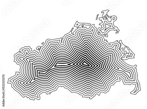 Symbol Map of the Bundesland Mecklenburg-Vorpommern (Germany) showing the state border buffered inside with black tapering lines