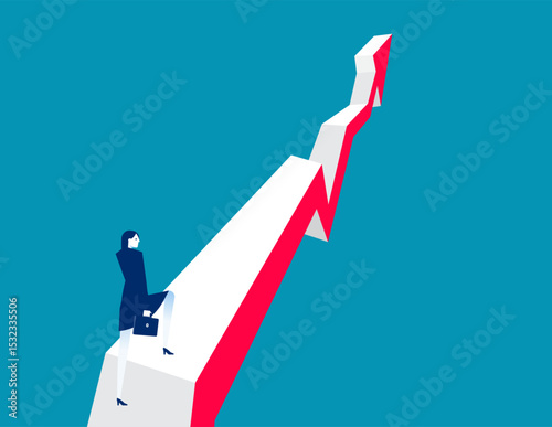 Challenge. Businesswoman walking in bridge shaped diagram