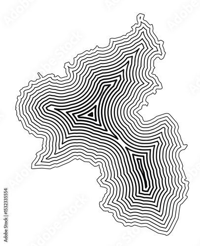 Symbol Map of the Bundesland Rheinland-Pfalz (Germany) showing the state border buffered inside with black tapering lines