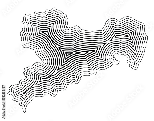 Symbol Map of the Bundesland Sachsen (Germany) showing the state border buffered inside with black tapering lines