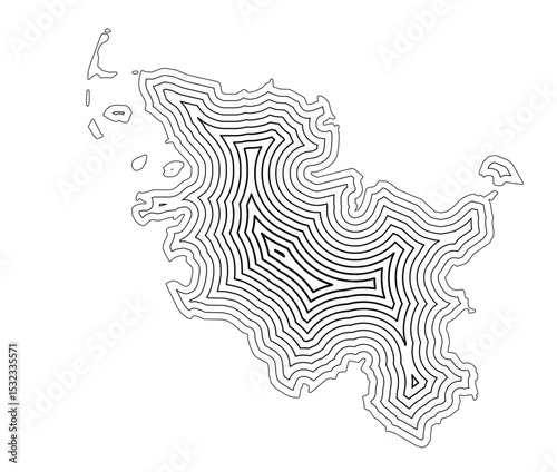 Symbol Map of the Bundesland Schleswig-Holstein (Germany) showing the state border buffered inside with black tapering lines
