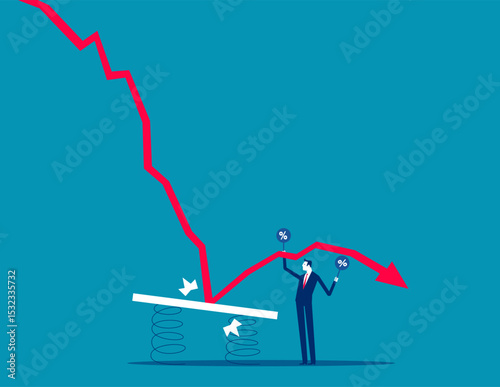 Economic crisis. Man tries to soften it with an interst rate sign