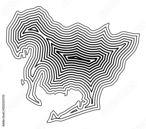 Symbol Map of the Prefecture Aichi (Japan) showing the state border buffered inside with black tapering lines