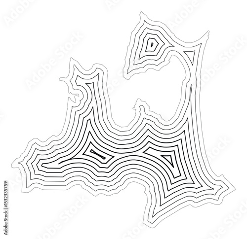 Symbol Map of the Prefecture Aomori (Japan) showing the state border buffered inside with black tapering lines
