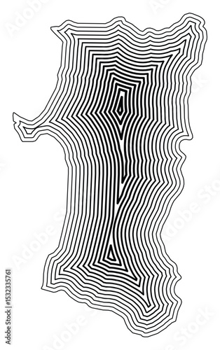 Symbol Map of the Prefecture Akita (Japan) showing the state border buffered inside with black tapering lines