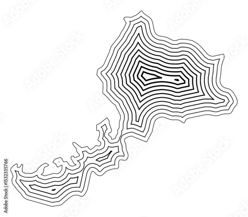 Symbol Map of the Prefecture Fukui (Japan) showing the state border buffered inside with black tapering lines