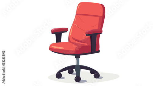 The image is a digital illustration of a red office chair.  The chair is depicted in a slightly three-quarter view, showcasing its rounded back, armrests, and five-star base with caster wheels. 