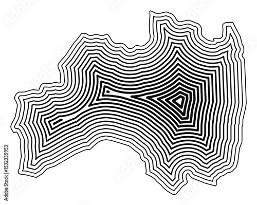 Symbol Map of the Prefecture Fukushima (Japan) showing the state border buffered inside with black tapering lines