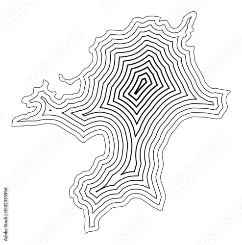 Symbol Map of the Prefecture Fukuoka (Japan) showing the state border buffered inside with black tapering lines