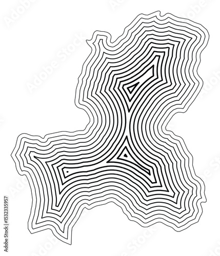 Symbol Map of the Prefecture Gifu (Japan) showing the state border buffered inside with black tapering lines