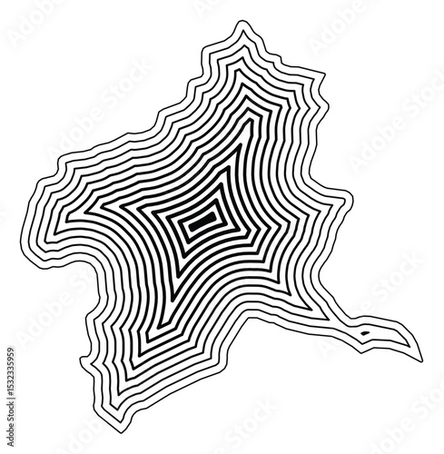 Symbol Map of the Prefecture Gunma (Japan) showing the state border buffered inside with black tapering lines