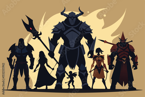 Vector illustration of a dancing crowd, featuring a lion, an angel, a devil, and a family silhouette enjoying disco music and fun