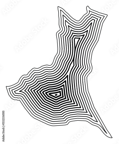 Symbol Map of the Prefecture Ibaraki (Japan) showing the state border buffered inside with black tapering lines photo