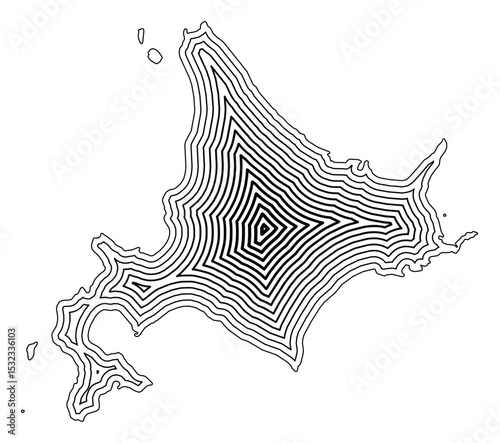 Symbol Map of the Circuit Hokkaido (Japan) showing the state border buffered inside with black tapering lines